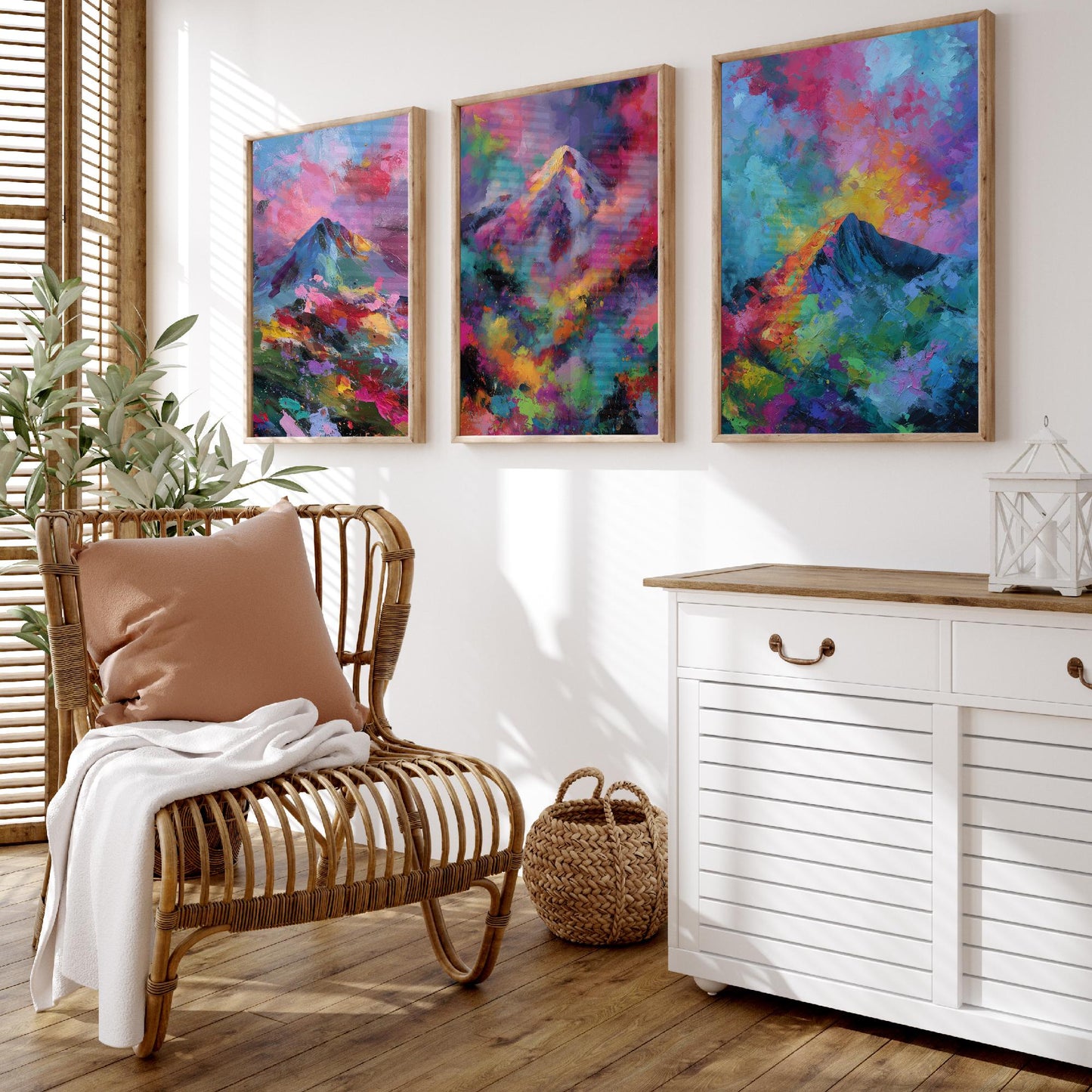 Scottish Mountains Set of Three Art Prints - Schiehallion, Ben Nevis, Buachaille Etive Mor - Vibrant Colourburst Painting Poster