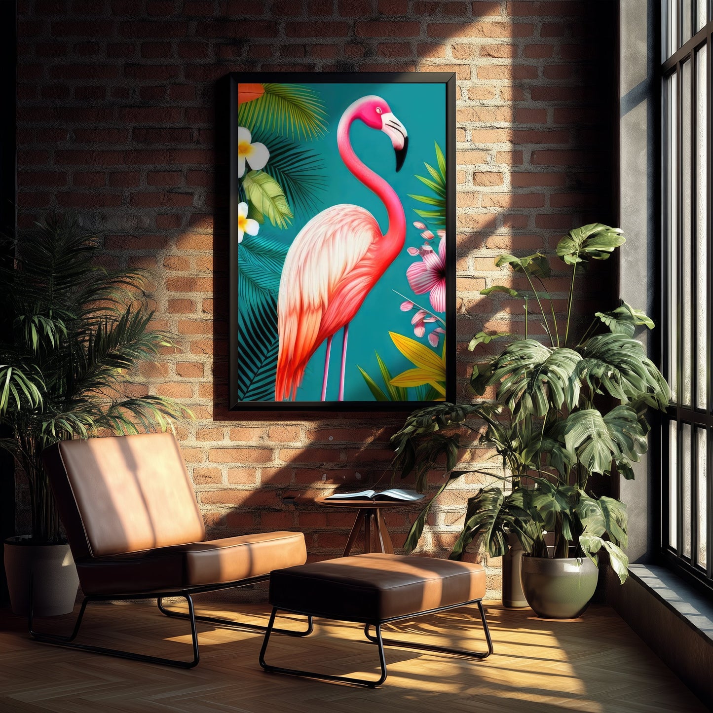 Flamingo Pop Art Print - Colourful Tropical Bird Poster - Bright Botanical Illustration - Pink Flamingo 1/3