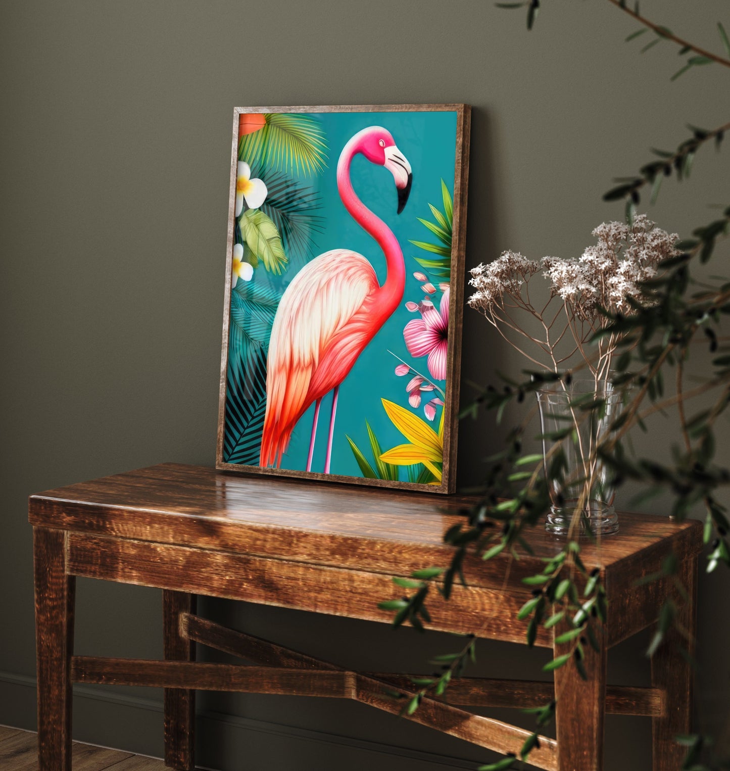 Flamingo Pop Art Print - Colourful Tropical Bird Poster - Bright Botanical Illustration - Pink Flamingo 1/3