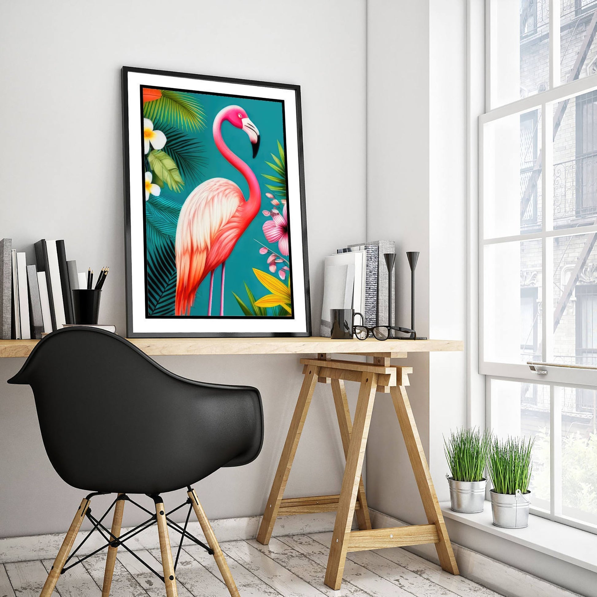 Flamingo Pop Art Print - Colourful Tropical Bird Poster - Bright Botanical Illustration - Pink Flamingo 1/3