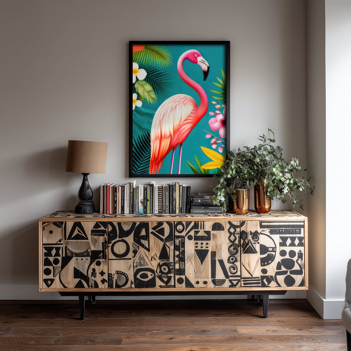 Flamingo Pop Art Print - Colourful Tropical Bird Poster - Bright Botanical Illustration - Pink Flamingo 1/3