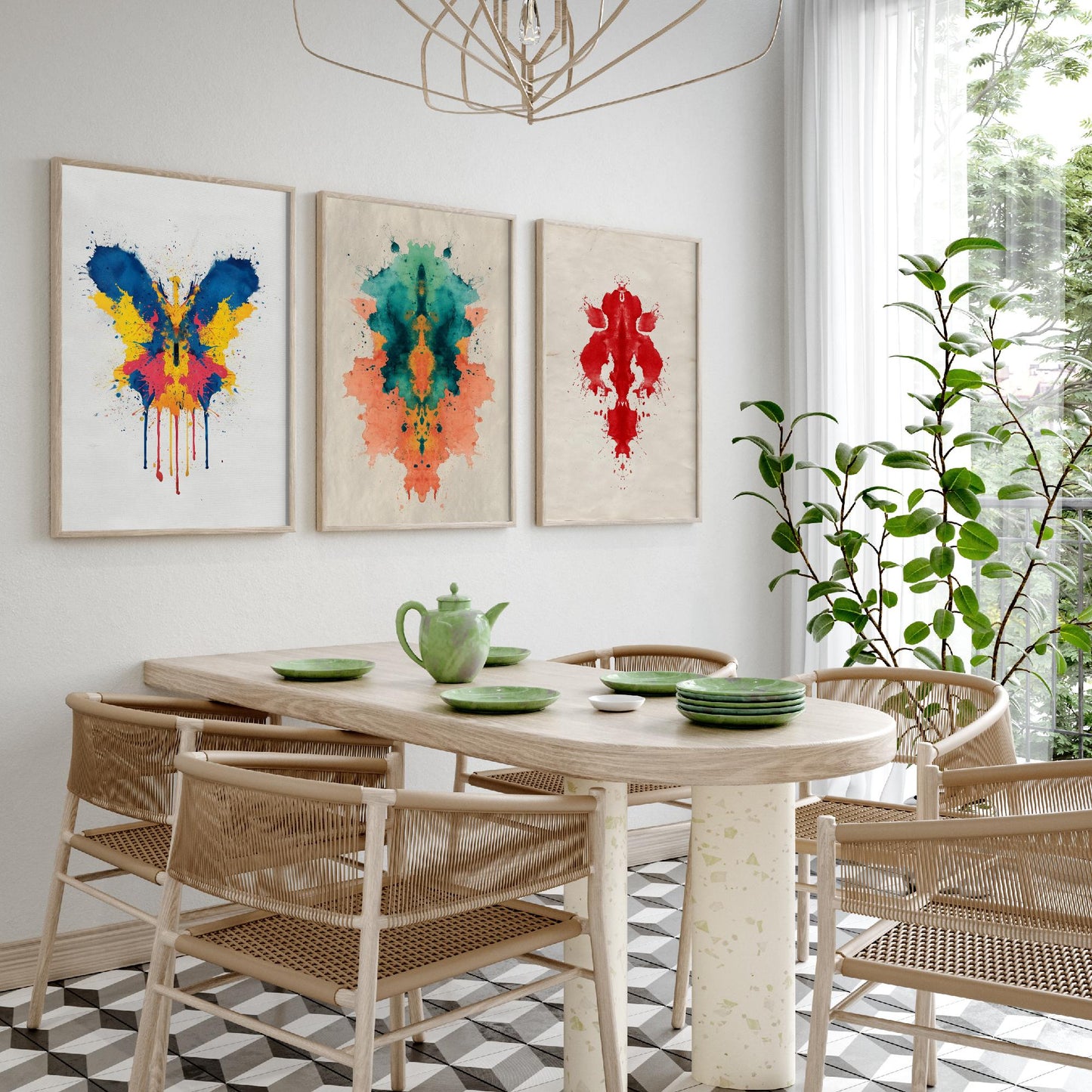 Colourful Rorschach Set of Three Art Prints - 3 Abstract Inkblot Posters - Psychology Watercolour Wall Decor Illustration Gift