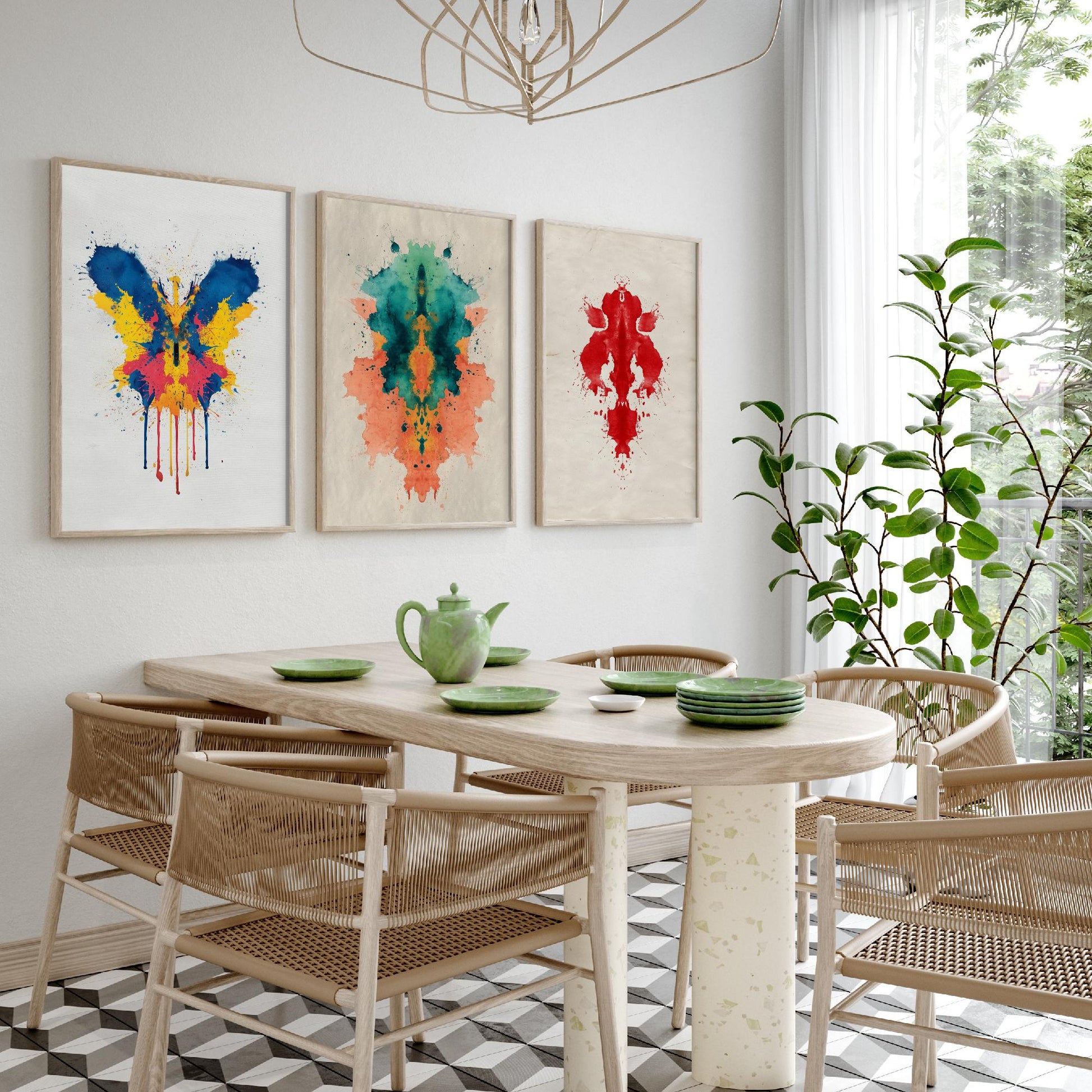 Colourful Rorschach Set of Three Art Prints - 3 Abstract Inkblot Posters - Psychology Watercolour Wall Decor Illustration Gift
