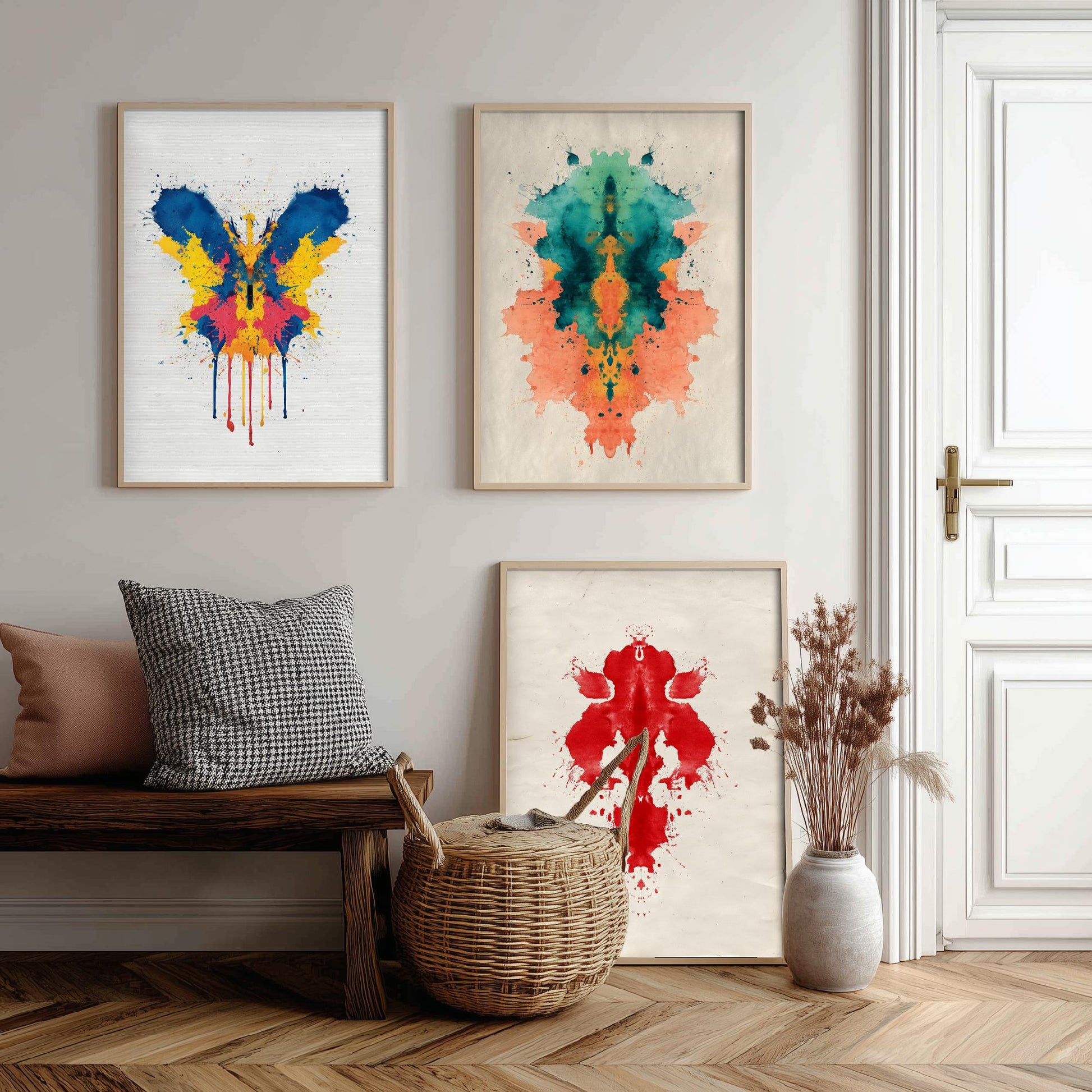 Colourful Rorschach Set of Three Art Prints - 3 Abstract Inkblot Posters - Psychology Watercolour Wall Decor Illustration Gift