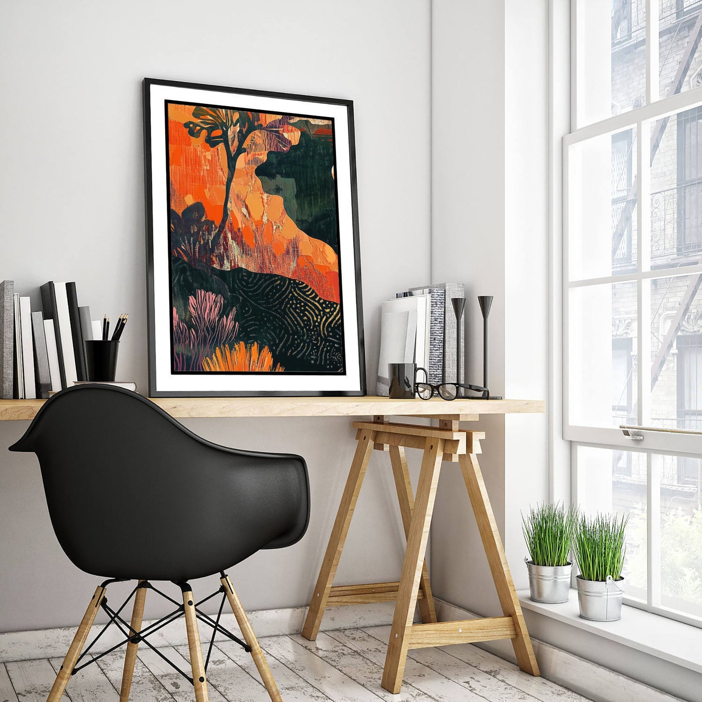 Abstract Canyon Art Print - Boho Desert Landscape Poster - Warm Textured Painting - Mid Century Wall Art V10 1/3