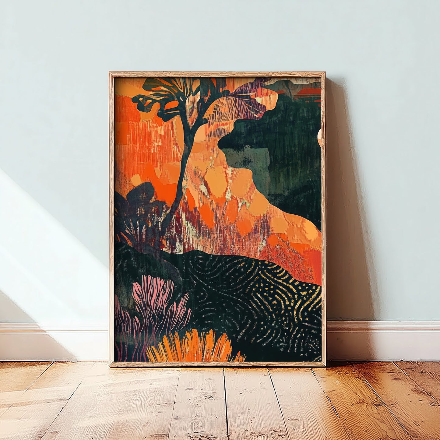 Abstract Canyon Art Print - Boho Desert Landscape Poster - Warm Textured Painting - Mid Century Wall Art V10 1/3