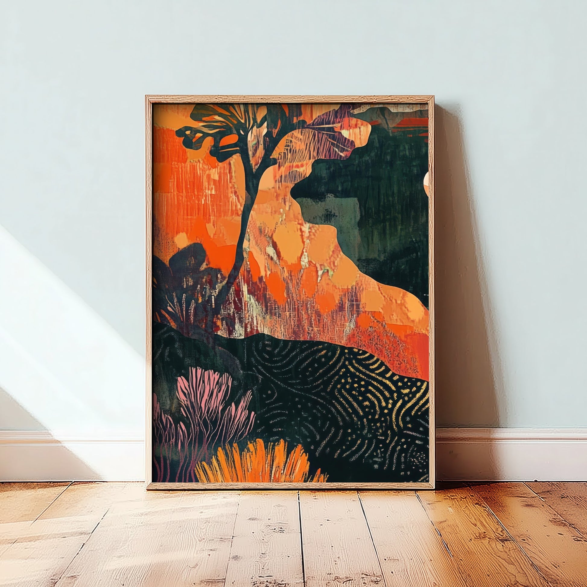 Abstract Canyon Art Print - Boho Desert Landscape Poster - Warm Textured Painting - Mid Century Wall Art V10 1/3