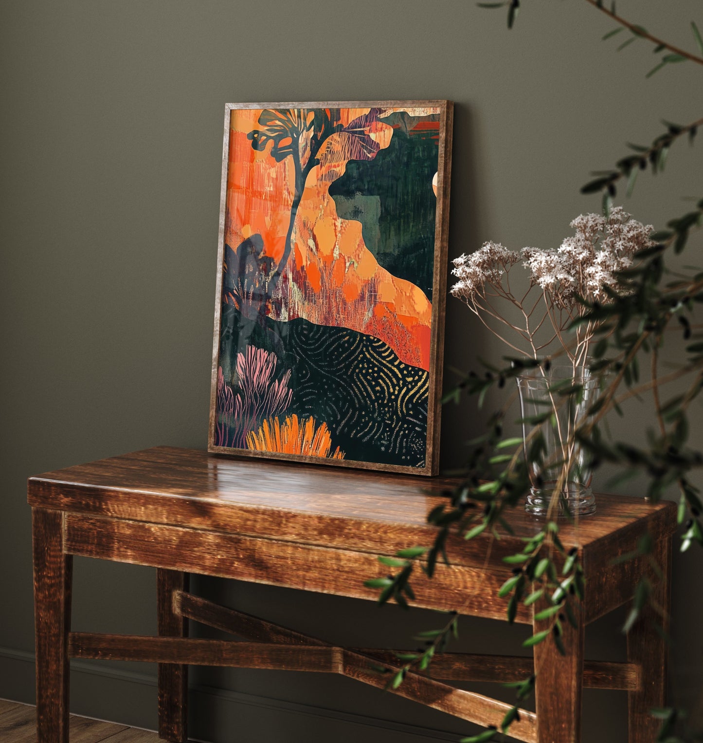 Abstract Canyon Art Print - Boho Desert Landscape Poster - Warm Textured Painting - Mid Century Wall Art V10 1/3