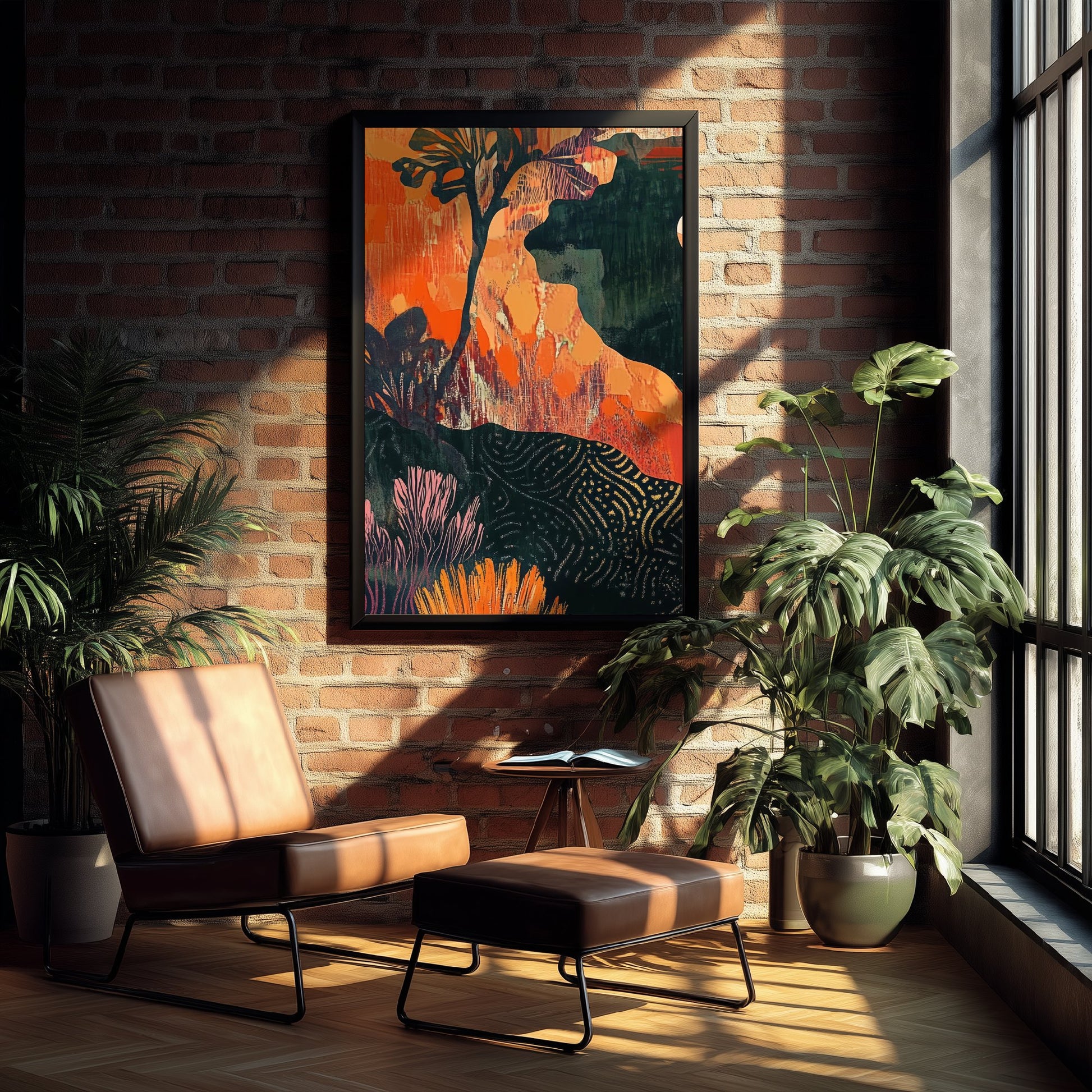 Abstract Canyon Art Print - Boho Desert Landscape Poster - Warm Textured Painting - Mid Century Wall Art V10 1/3