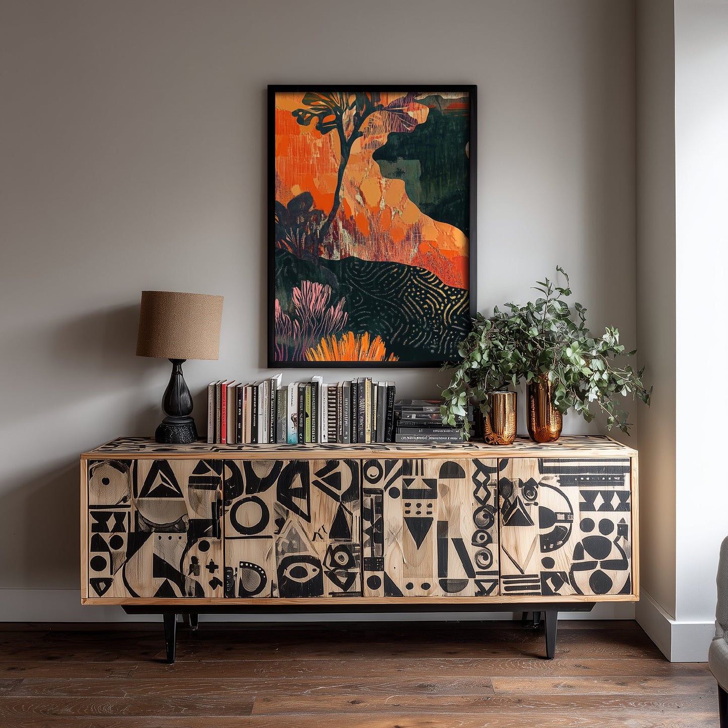 Abstract Canyon Art Print - Boho Desert Landscape Poster - Warm Textured Painting - Mid Century Wall Art V10 1/3
