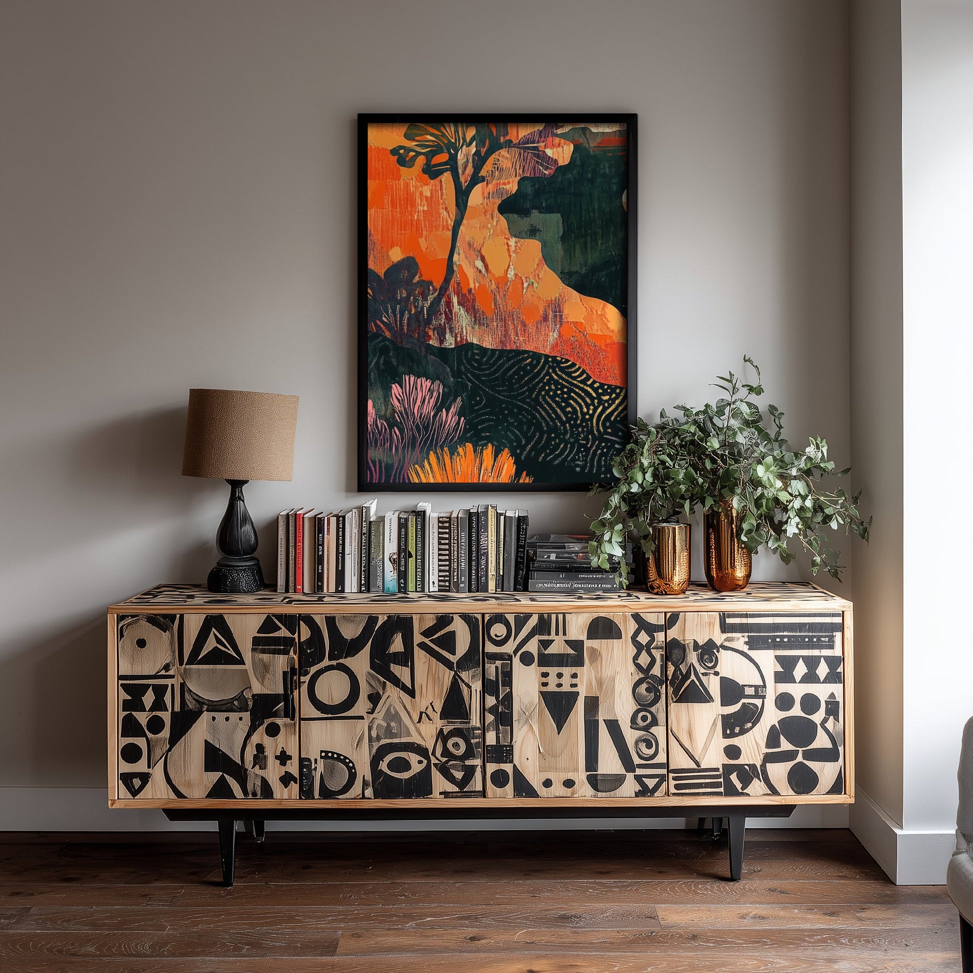 Abstract Canyon Art Print - Boho Desert Landscape Poster - Warm Textured Painting - Mid Century Wall Art V10 1/3