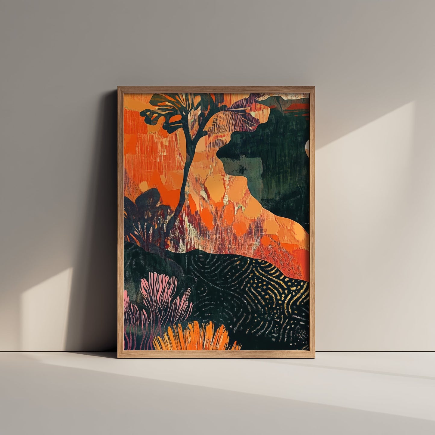 Abstract Canyon Art Print - Boho Desert Landscape Poster - Warm Textured Painting - Mid Century Wall Art V10 1/3