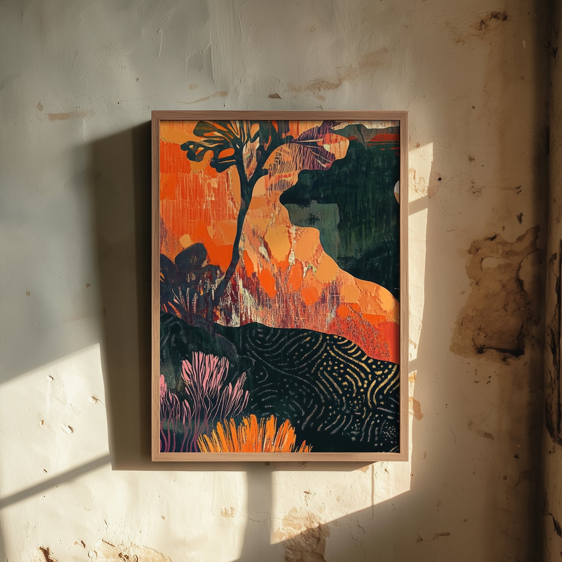 Abstract Canyon Art Print - Boho Desert Landscape Poster - Warm Textured Painting - Mid Century Wall Art V10 1/3