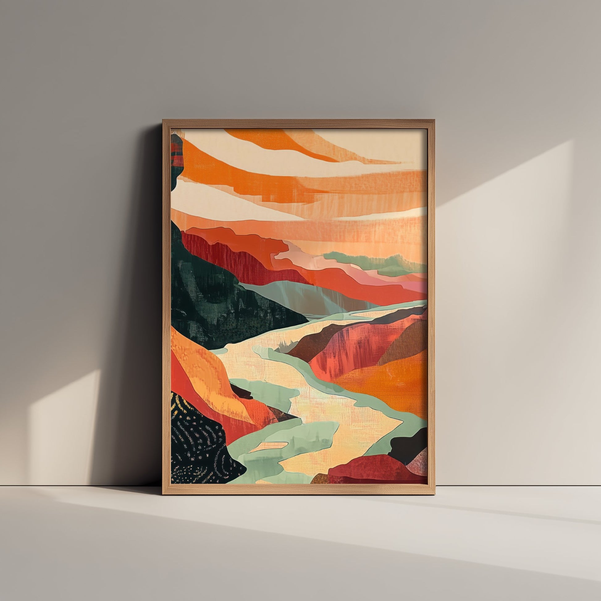 Abstract Canyon River Art Print - Boho Desert Landscape Poster - Warm Textured Painting - Mid Century Wall Art V10 2/3