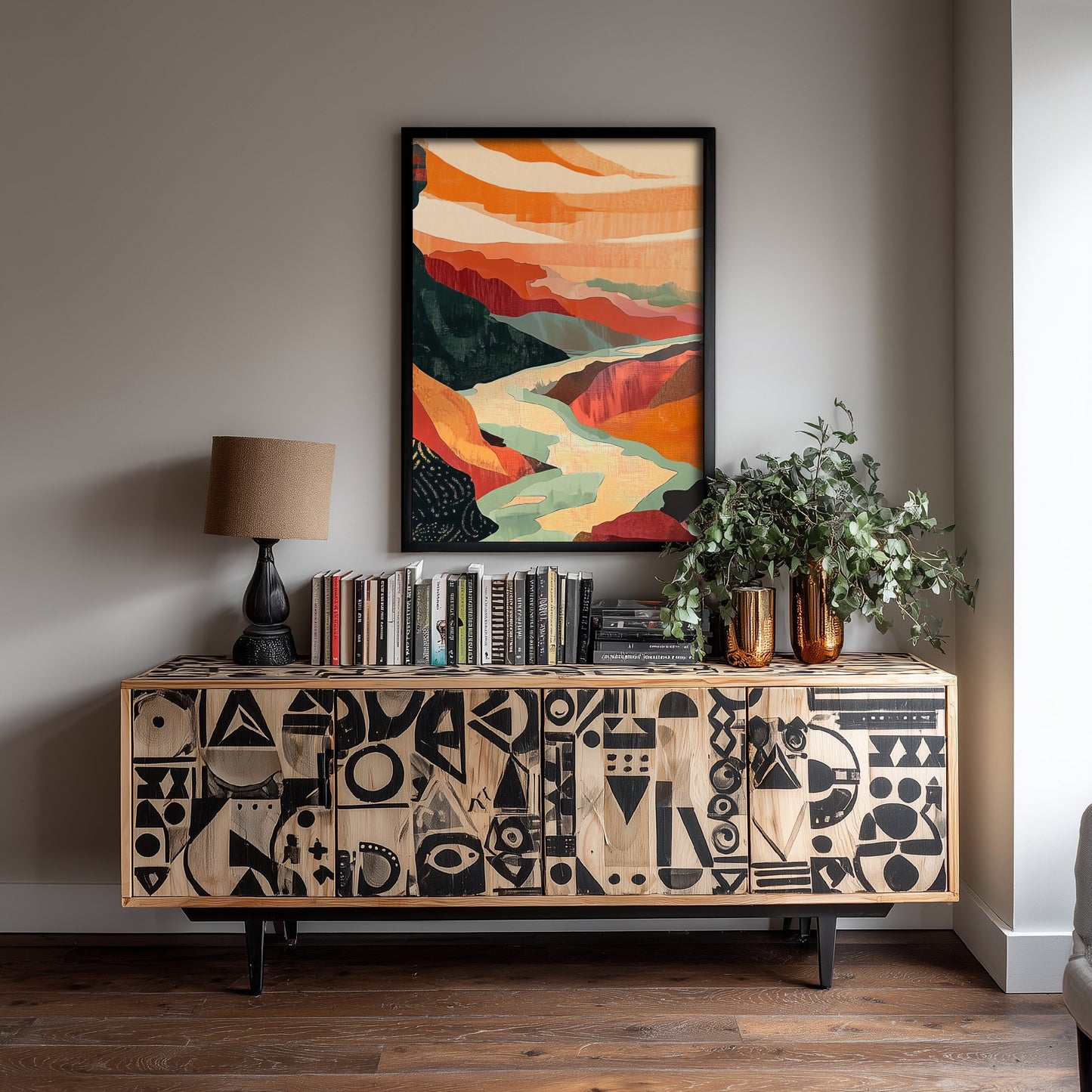 Abstract Canyon River Art Print - Boho Desert Landscape Poster - Warm Textured Painting - Mid Century Wall Art V10 2/3