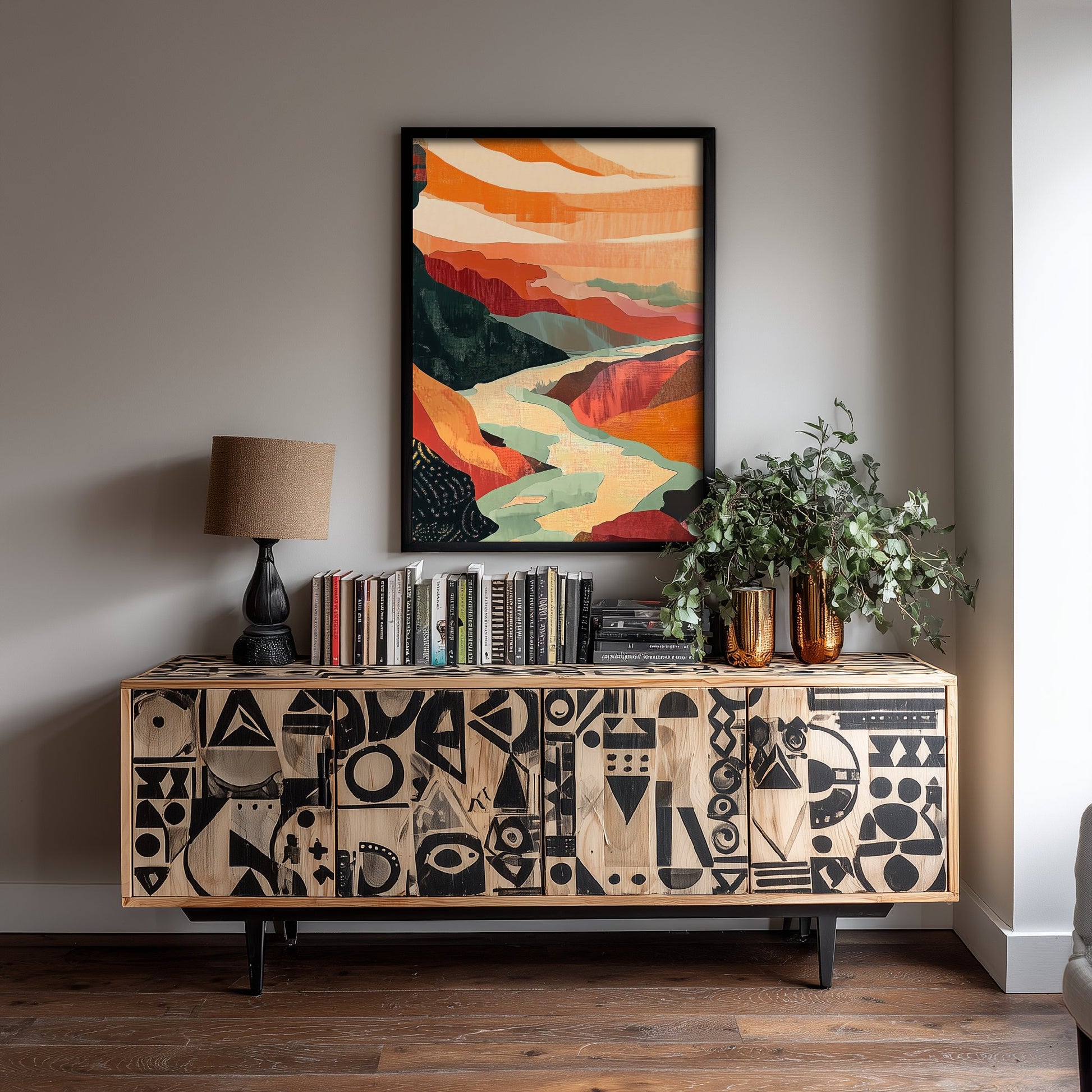 Abstract Canyon River Art Print - Boho Desert Landscape Poster - Warm Textured Painting - Mid Century Wall Art V10 2/3