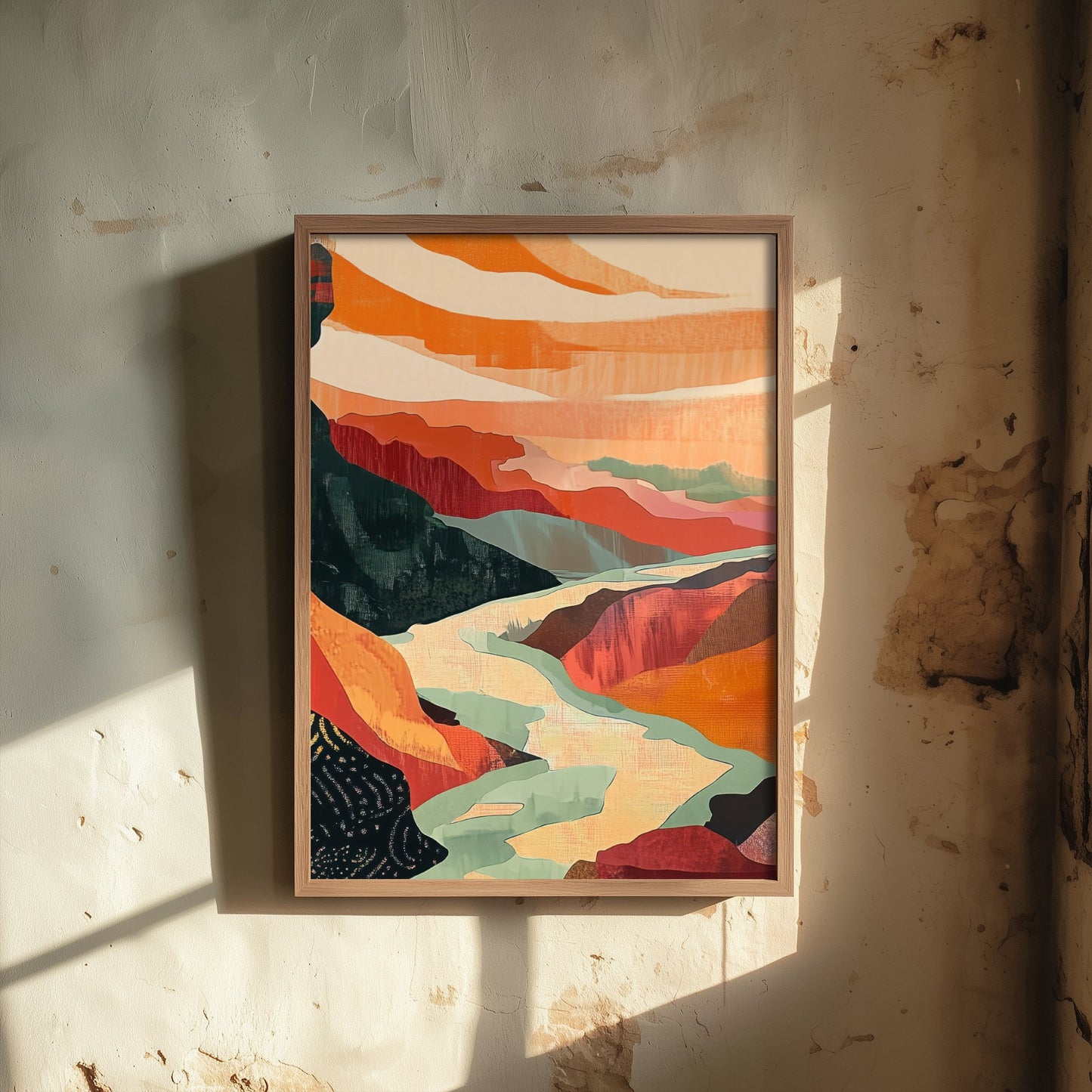 Abstract Canyon River Art Print - Boho Desert Landscape Poster - Warm Textured Painting - Mid Century Wall Art V10 2/3
