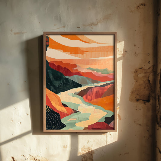 Abstract Canyon River Art Print - Boho Desert Landscape Poster - Warm Textured Painting - Mid Century Wall Art V10 2/3