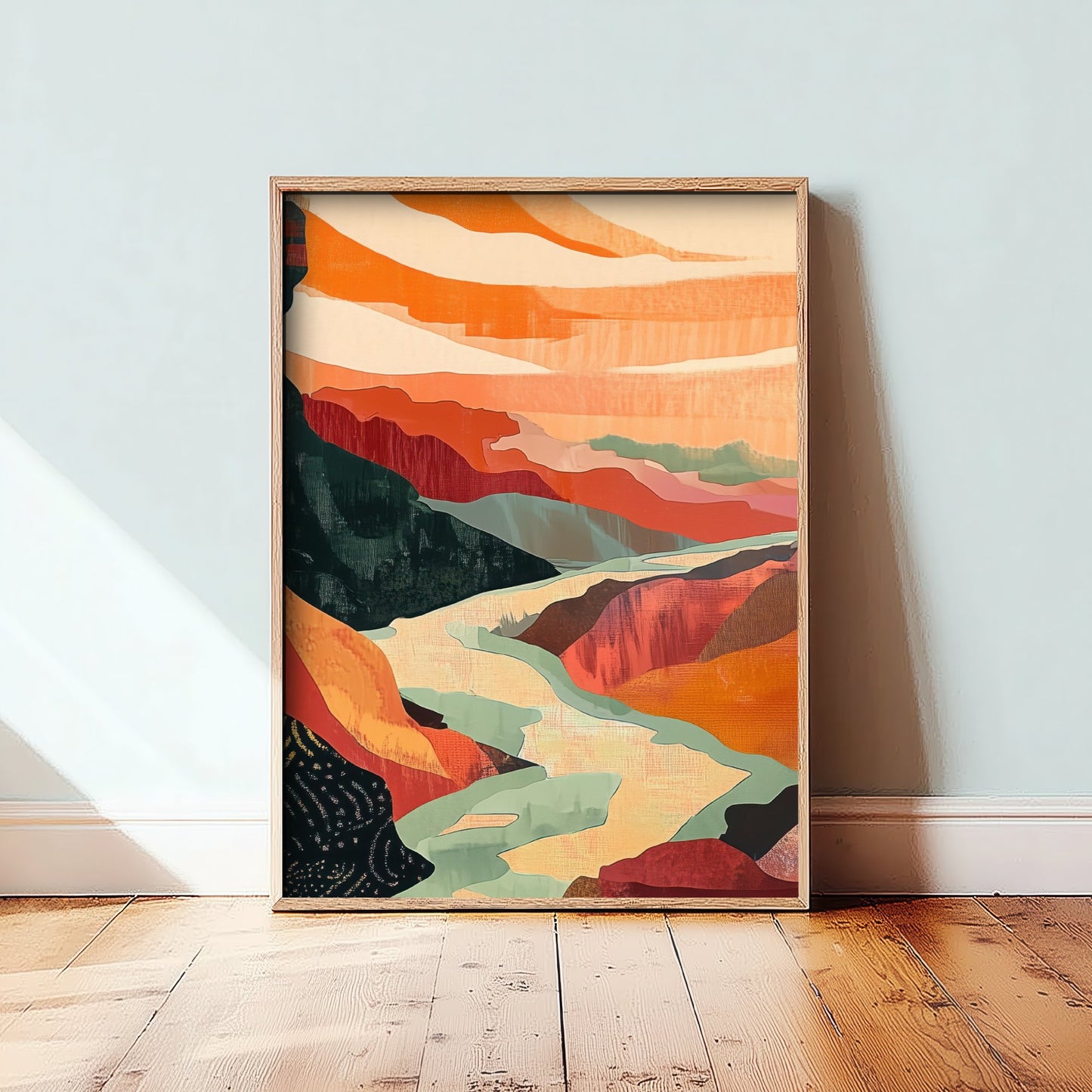 Abstract Canyon River Art Print - Boho Desert Landscape Poster - Warm Textured Painting - Mid Century Wall Art V10 2/3