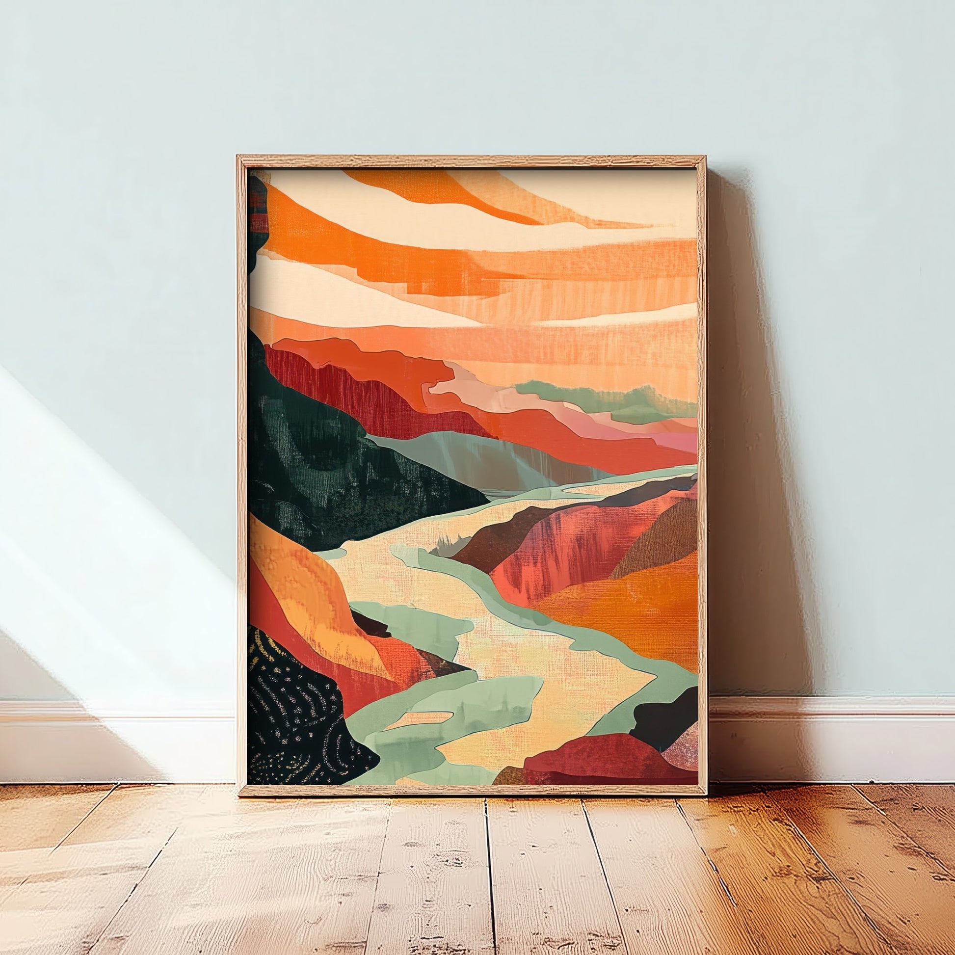Abstract Canyon River Art Print - Boho Desert Landscape Poster - Warm Textured Painting - Mid Century Wall Art V10 2/3