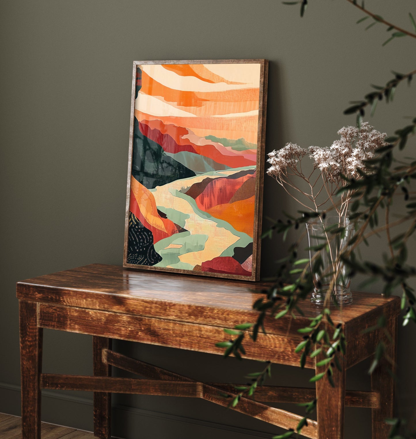 Abstract Canyon River Art Print - Boho Desert Landscape Poster - Warm Textured Painting - Mid Century Wall Art V10 2/3
