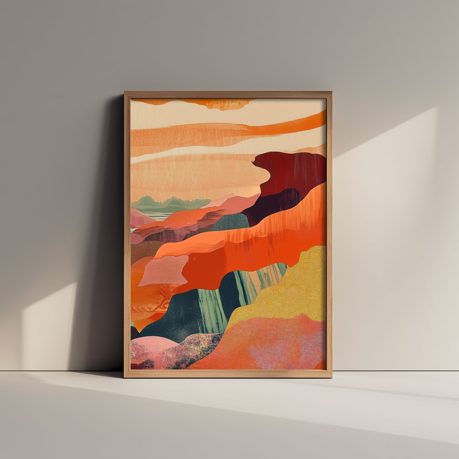 Abstract Canyon Cliffs Art Print - Boho Desert Landscape Poster - Warm Textured Painting - Mid Century Wall Art V10 3/3
