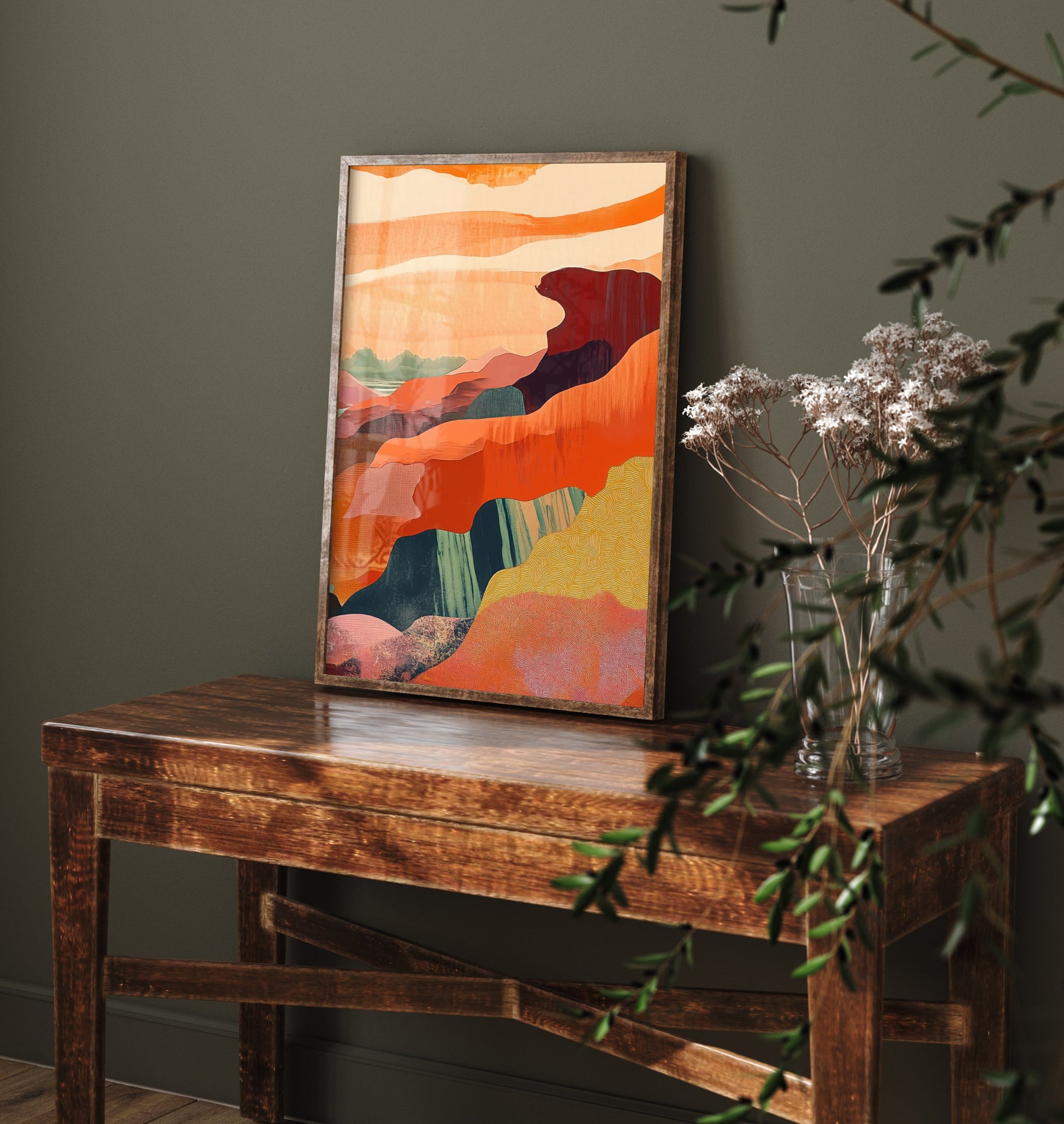 Abstract Canyon Cliffs Art Print - Boho Desert Landscape Poster - Warm Textured Painting - Mid Century Wall Art V10 3/3