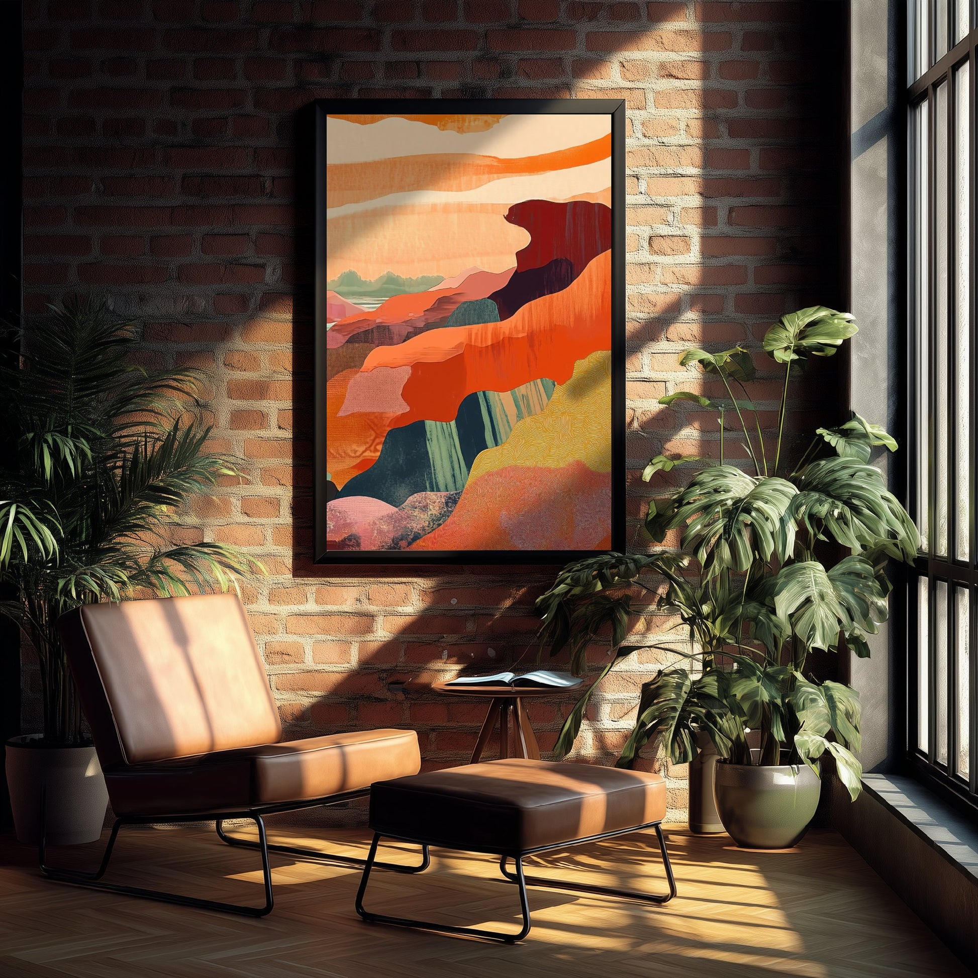 Abstract Canyon Cliffs Art Print - Boho Desert Landscape Poster - Warm Textured Painting - Mid Century Wall Art V10 3/3