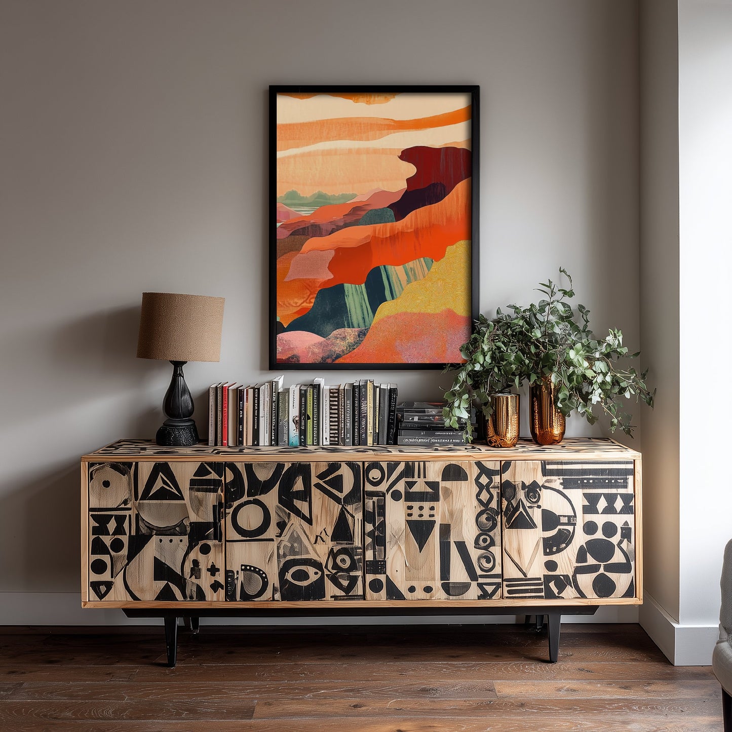 Abstract Canyon Cliffs Art Print - Boho Desert Landscape Poster - Warm Textured Painting - Mid Century Wall Art V10 3/3
