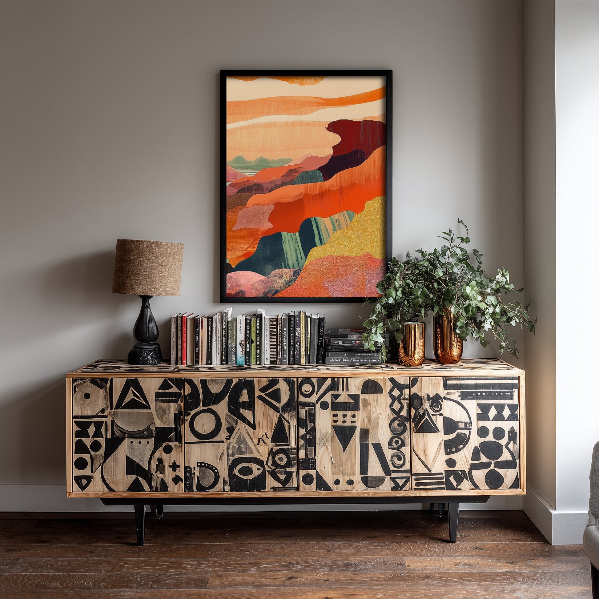 Abstract Canyon Cliffs Art Print - Boho Desert Landscape Poster - Warm Textured Painting - Mid Century Wall Art V10 3/3