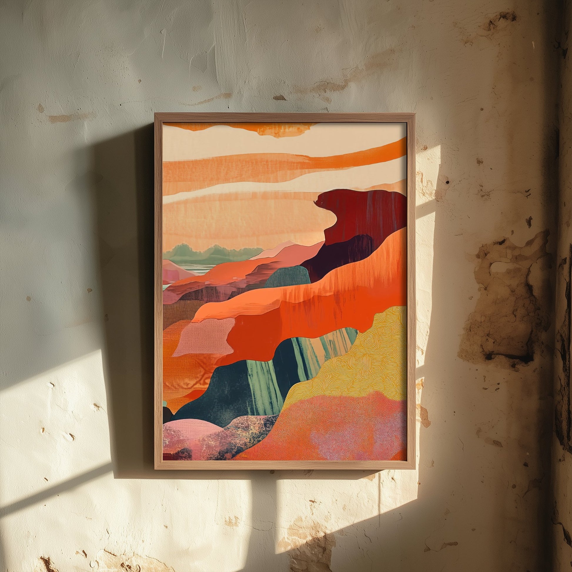 Abstract Canyon Cliffs Art Print - Boho Desert Landscape Poster - Warm Textured Painting - Mid Century Wall Art V10 3/3