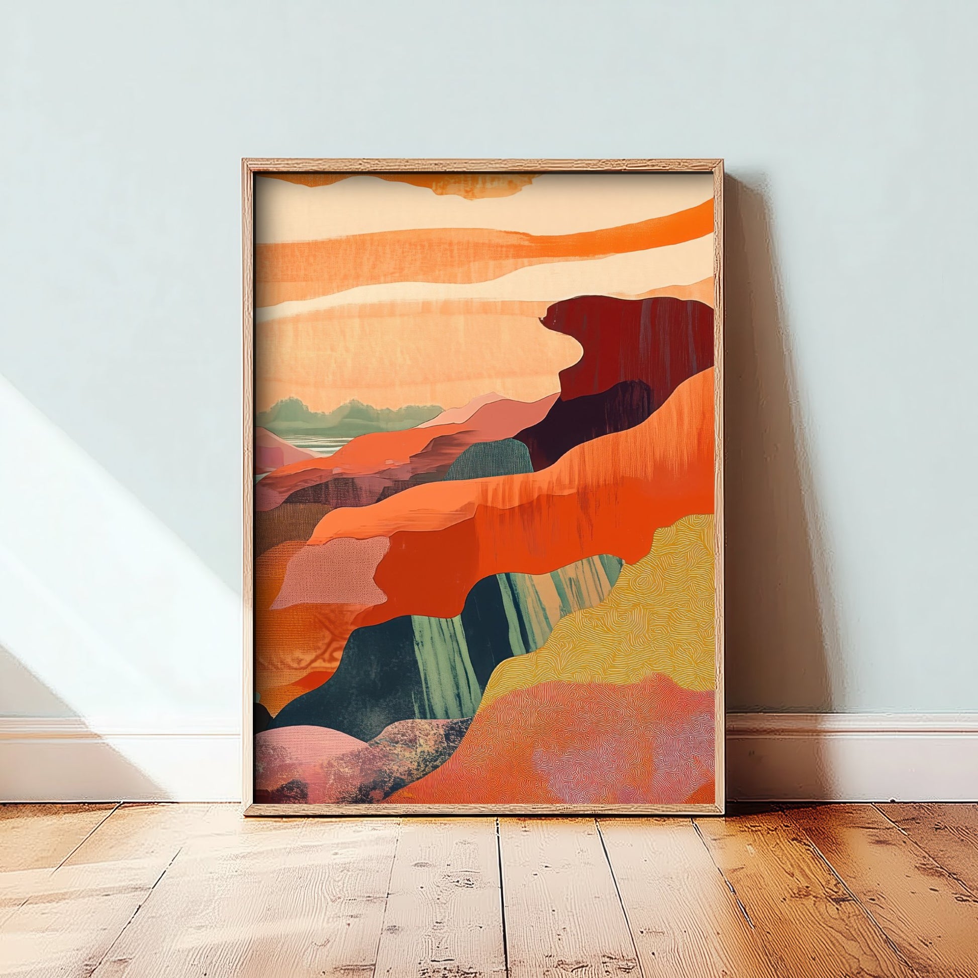 Abstract Canyon Cliffs Art Print - Boho Desert Landscape Poster - Warm Textured Painting - Mid Century Wall Art V10 3/3