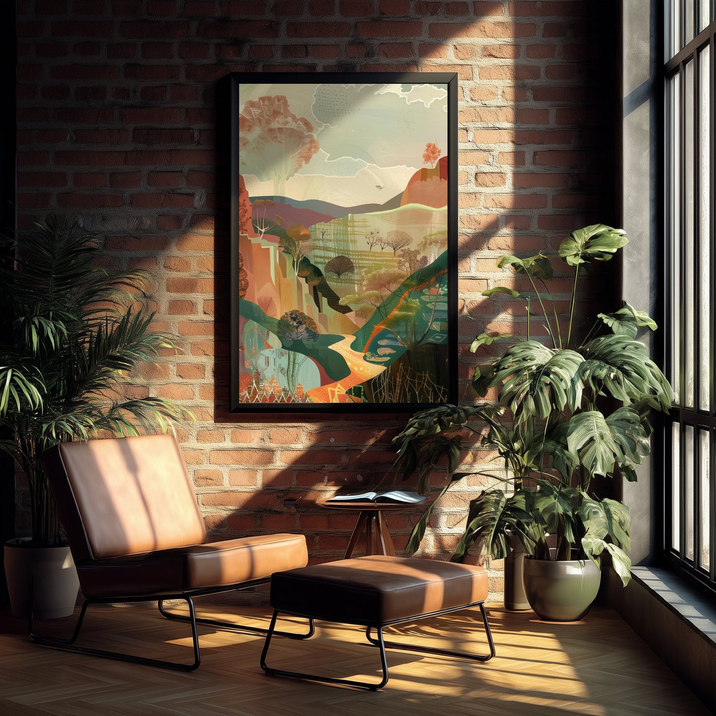 Abstract Woodland Art Print - Autumn Boho Landscape Poster - Textured Collage Painting - Forest Valley V5 2/3