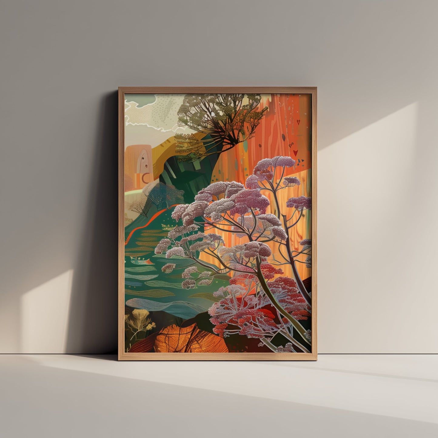 Abstract Woodland Art Print - Autumn Boho Landscape Poster - Textured Collage Painting - Blossom Trees V5 3/3