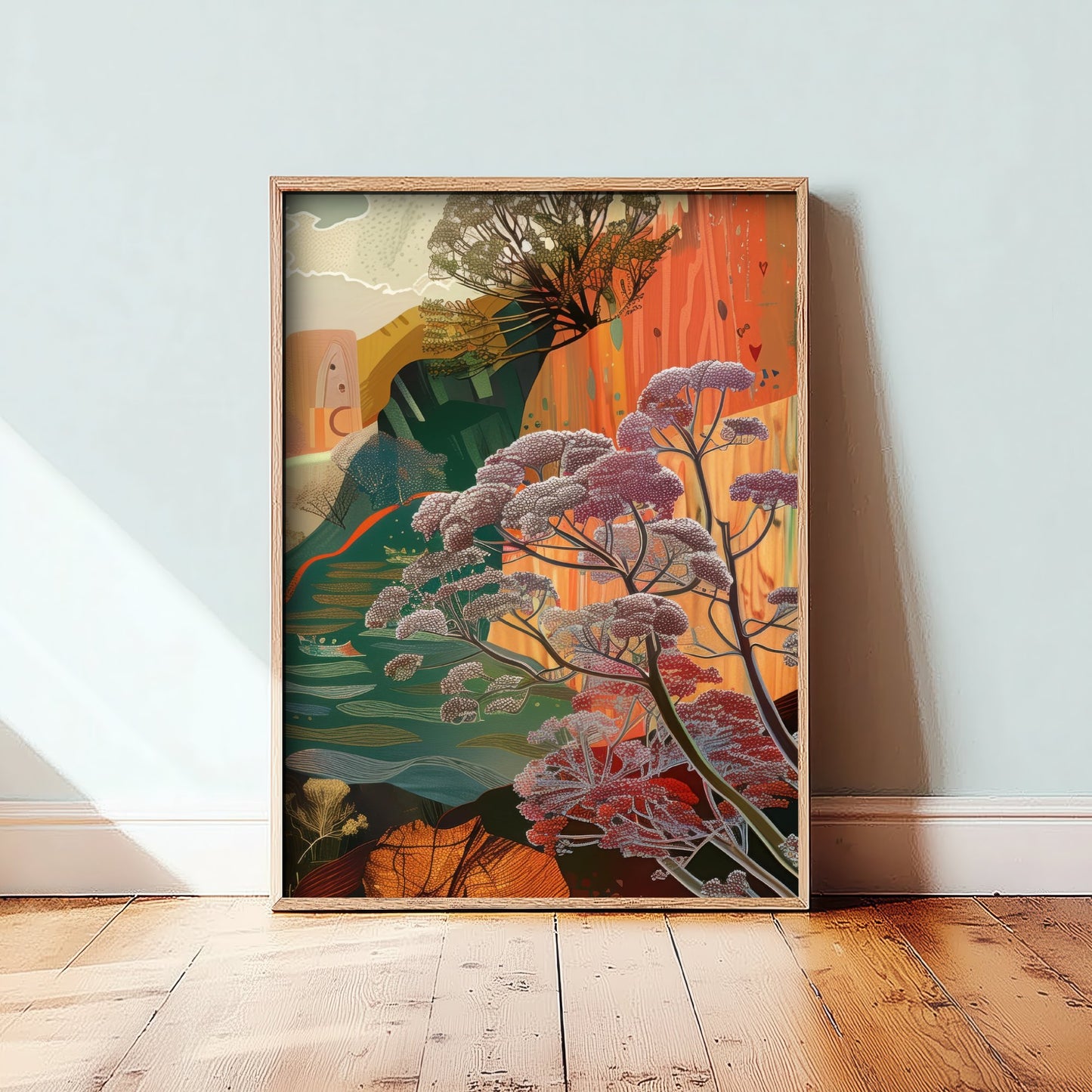 Abstract Woodland Art Print - Autumn Boho Landscape Poster - Textured Collage Painting - Blossom Trees V5 3/3