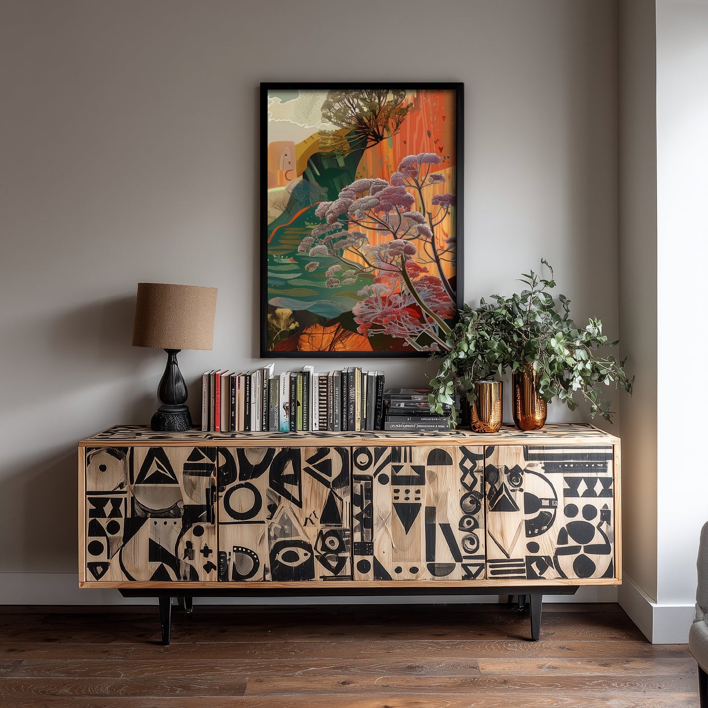 Abstract Woodland Art Print - Autumn Boho Landscape Poster - Textured Collage Painting - Blossom Trees V5 3/3