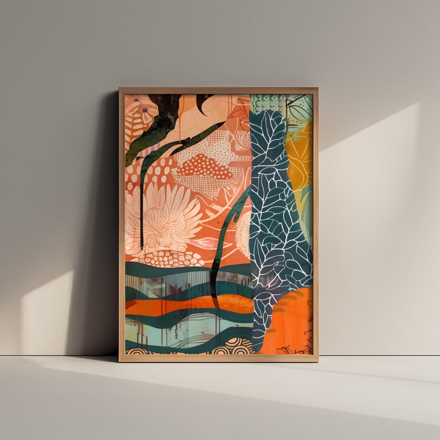 Abstract Canyon Art Print - Coral Pink Sunset Poster - Boho Textured Painting - Patterned Cliffs V6 1/3