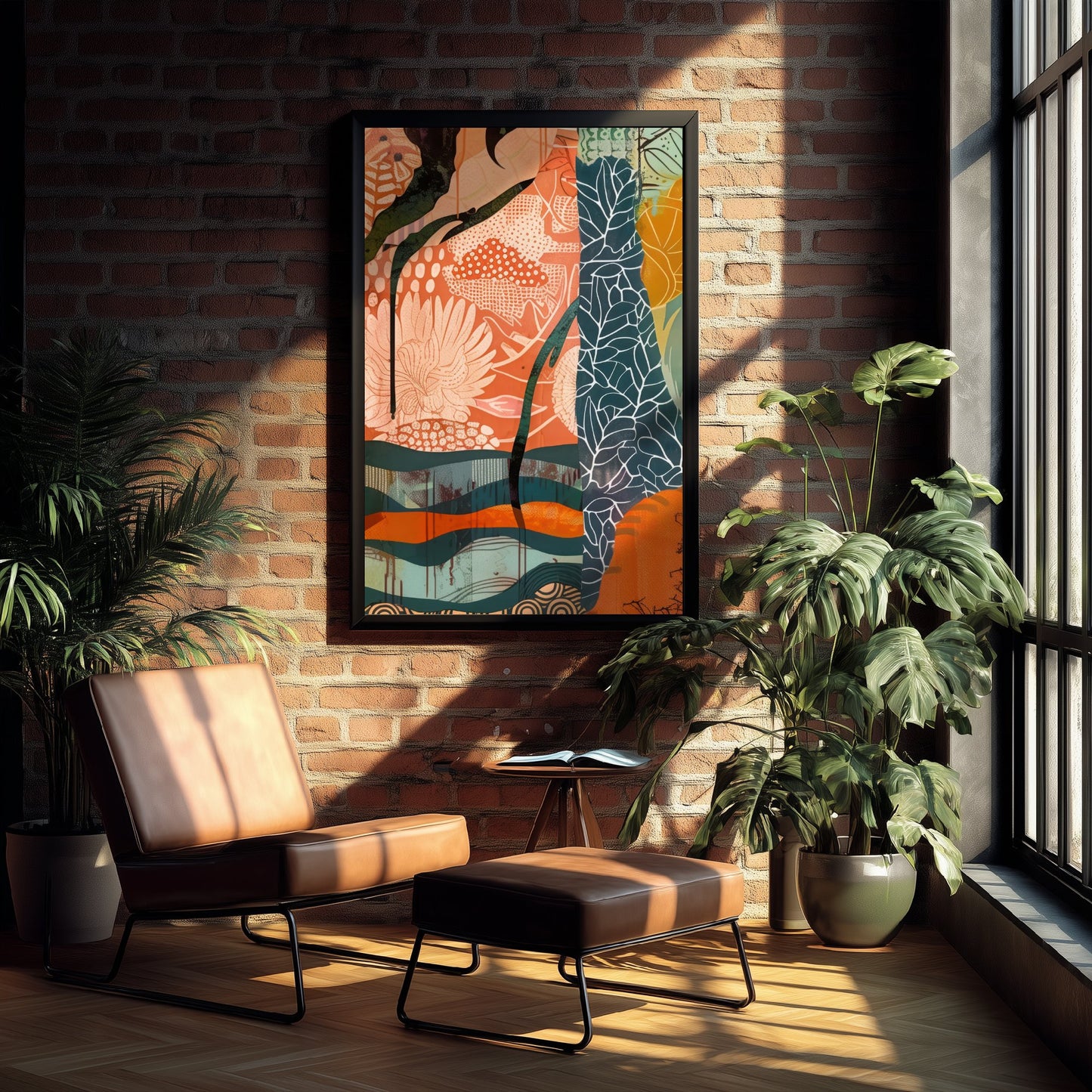 Abstract Canyon Art Print - Coral Pink Sunset Poster - Boho Textured Painting - Patterned Cliffs V6 1/3
