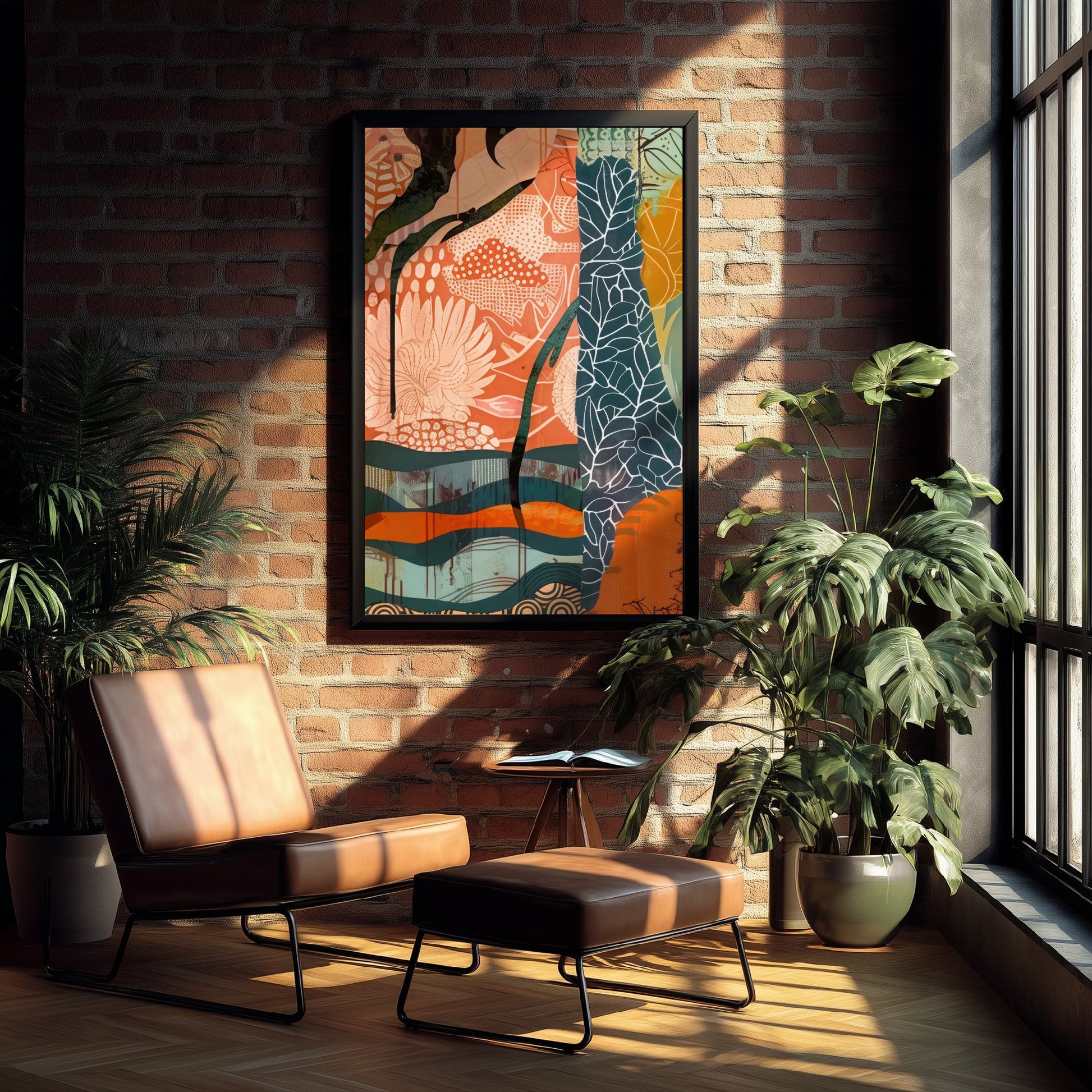Abstract Canyon Art Print - Coral Pink Sunset Poster - Boho Textured Painting - Patterned Cliffs V6 1/3