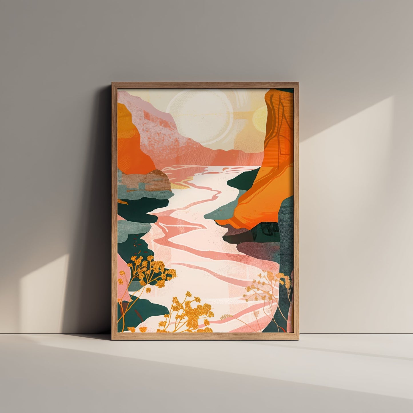 Abstract Canyon Art Print - Blush Pink Boho Landscape Poster - Pastel River Painting - Pink River V8 2/3