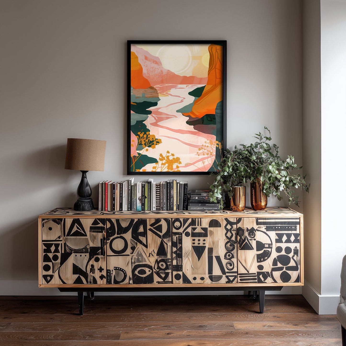 Abstract Canyon Art Print - Blush Pink Boho Landscape Poster - Pastel River Painting - Pink River V8 2/3