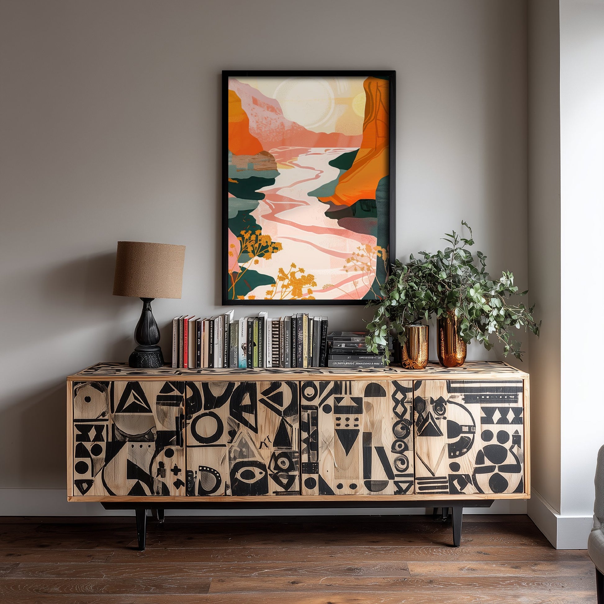 Abstract Canyon Art Print - Blush Pink Boho Landscape Poster - Pastel River Painting - Pink River V8 2/3