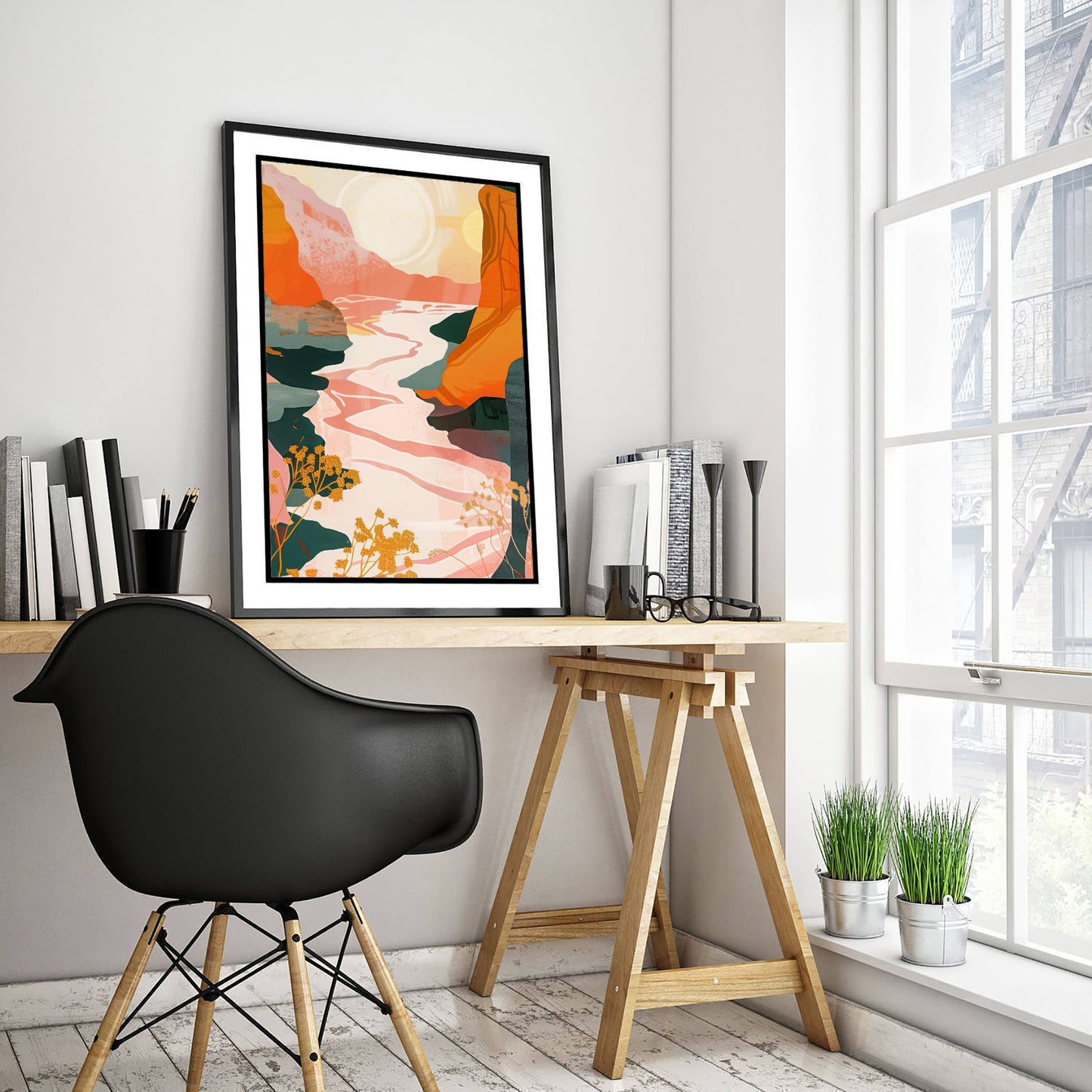Abstract Canyon Art Print - Blush Pink Boho Landscape Poster - Pastel River Painting - Pink River V8 2/3
