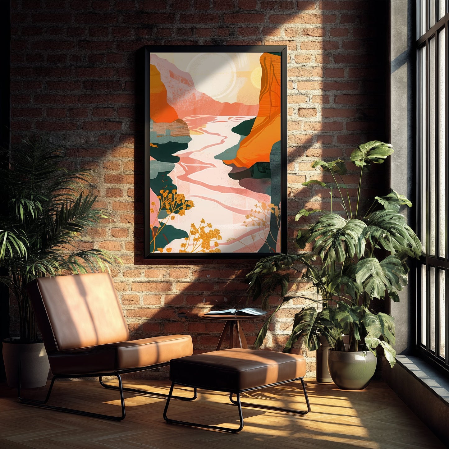 Abstract Canyon Art Print - Blush Pink Boho Landscape Poster - Pastel River Painting - Pink River V8 2/3