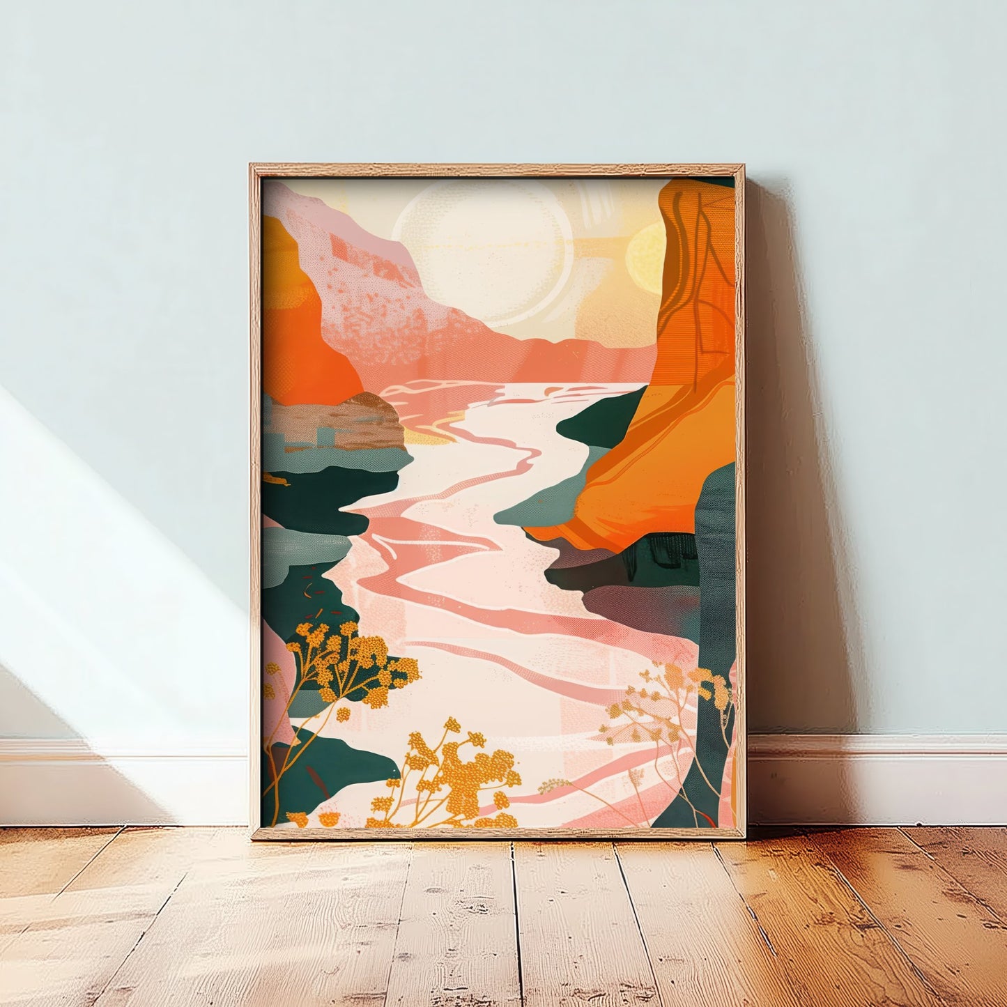 Abstract Canyon Art Print - Blush Pink Boho Landscape Poster - Pastel River Painting - Pink River V8 2/3