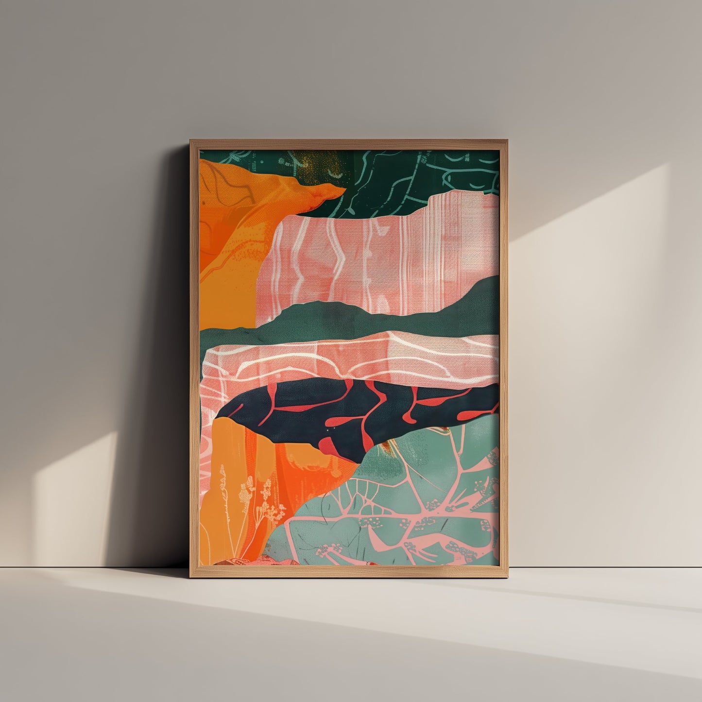 Abstract Canyon Art Print - Blush Pink Boho Landscape Poster - Pastel River Painting - Layered Cliffs V8 3/3