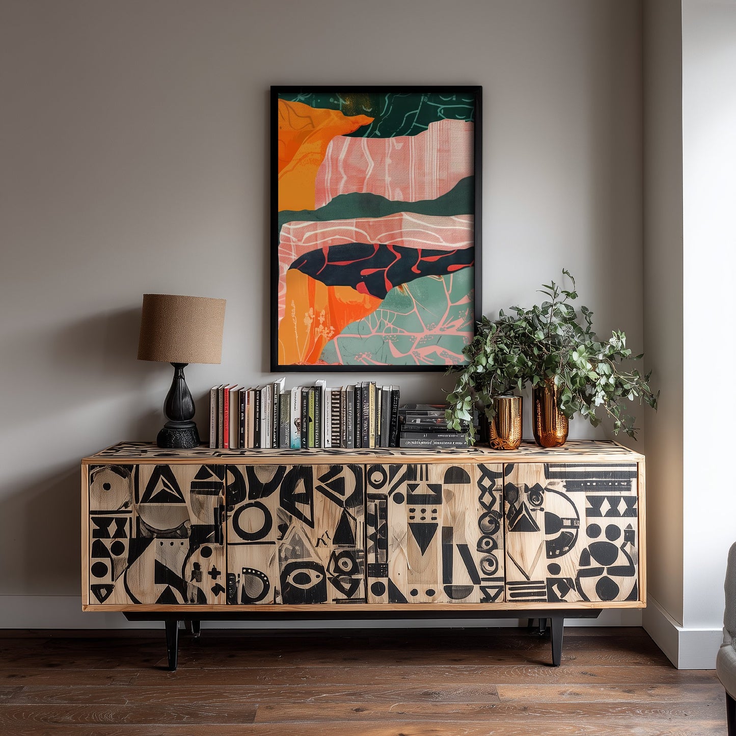 Abstract Canyon Art Print - Blush Pink Boho Landscape Poster - Pastel River Painting - Layered Cliffs V8 3/3