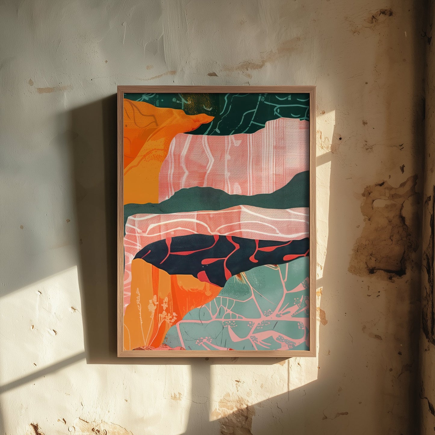 Abstract Canyon Art Print - Blush Pink Boho Landscape Poster - Pastel River Painting - Layered Cliffs V8 3/3