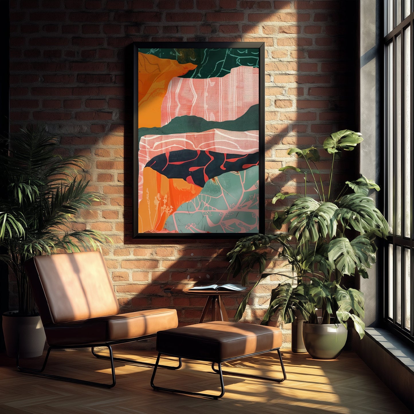 Abstract Canyon Art Print - Blush Pink Boho Landscape Poster - Pastel River Painting - Layered Cliffs V8 3/3