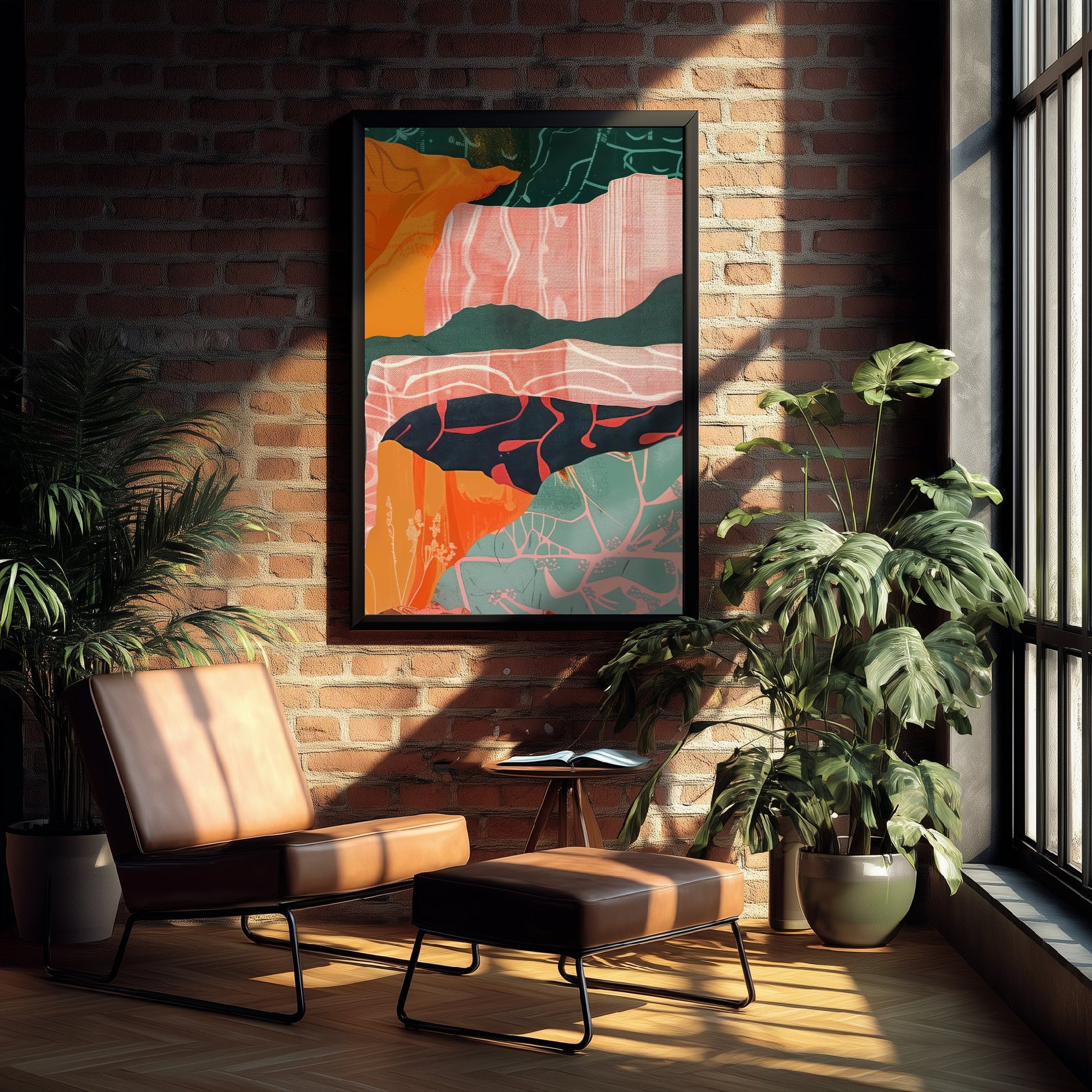 Abstract Canyon Art Print - Blush Pink Boho Landscape Poster - Pastel River Painting - Layered Cliffs V8 3/3